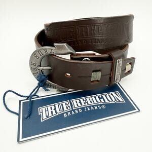 True Religion Jeans Belt Women's Size 22 NWT with Flaws Brown Leather Silver